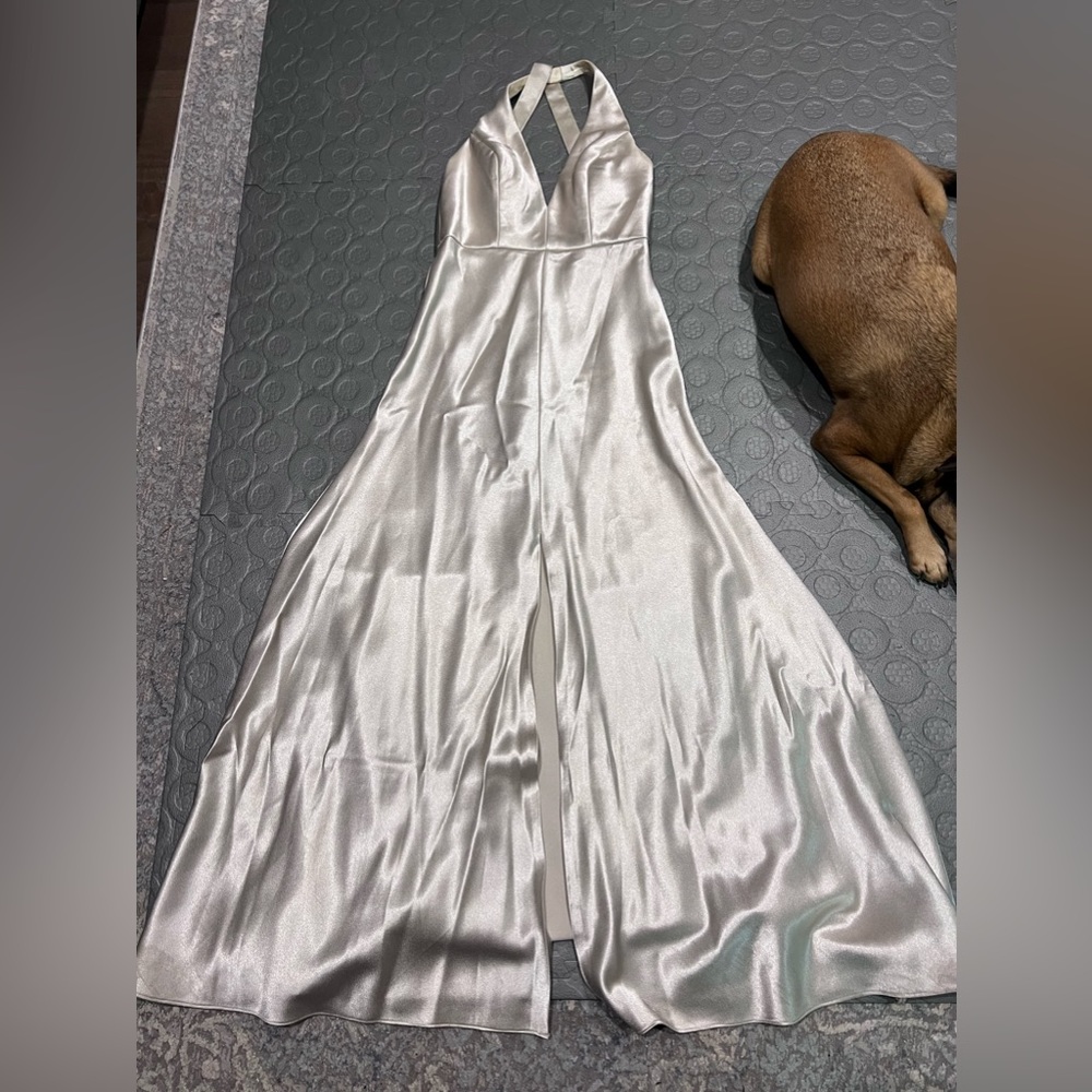 Beige satin gown Jenny yoo halter top size 8 taken in to about a 6/7
